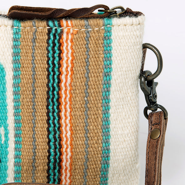ADBG344 Southwestern Wool Wristlet Clutch with Tribal Pattern and Leather Strap