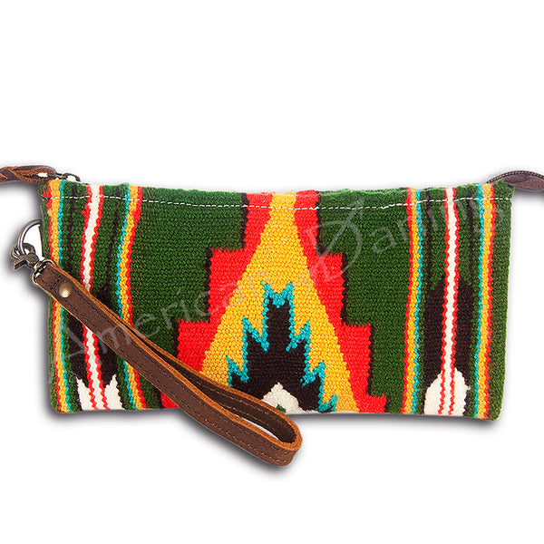 ADBG344 American Darling Western Leather Wristlet Bag with Hand Woven Saddle Blanket