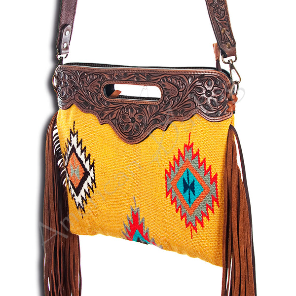 ADBG496 American Darling Hand Tooled Floral & Hand Woven Saddle Blanket Western Clutch Bag