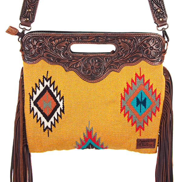 ADBG496 American Darling Hand Tooled Floral & Hand Woven Saddle Blanket Western Clutch Bag
