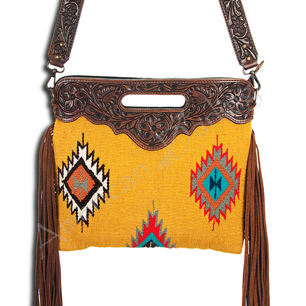ADBG496 American Darling Hand Tooled Floral & Hand Woven Saddle Blanket Western Clutch Bag