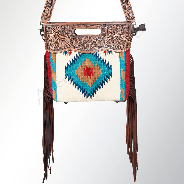 ADBG496 American Darling Hand Tooled Floral & Hand Woven Saddle Blanket Western Clutch Bag