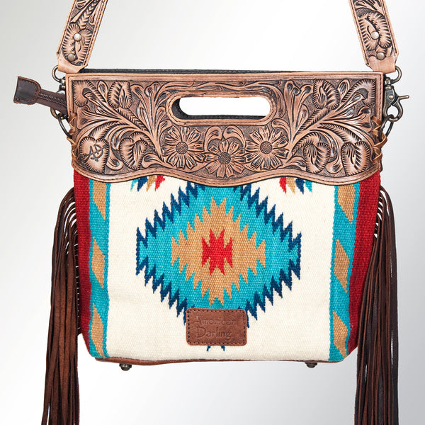 ADBG496 American Darling Hand Tooled Floral & Hand Woven Saddle Blanket Western Clutch Bag