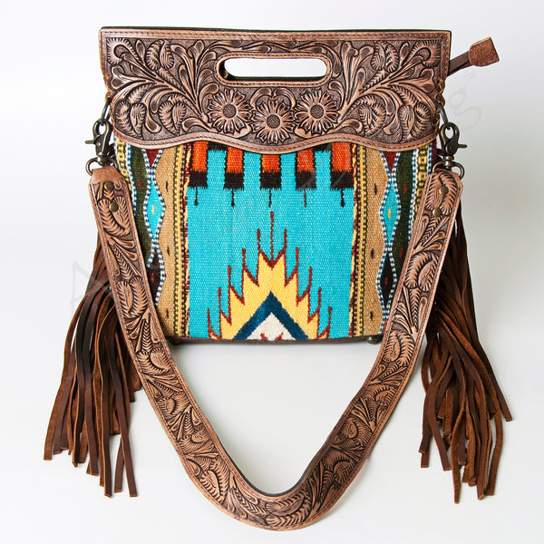 ADBG496 American Darling Hand Tooled Floral & Hand Woven Saddle Blanket Western Clutch Bag