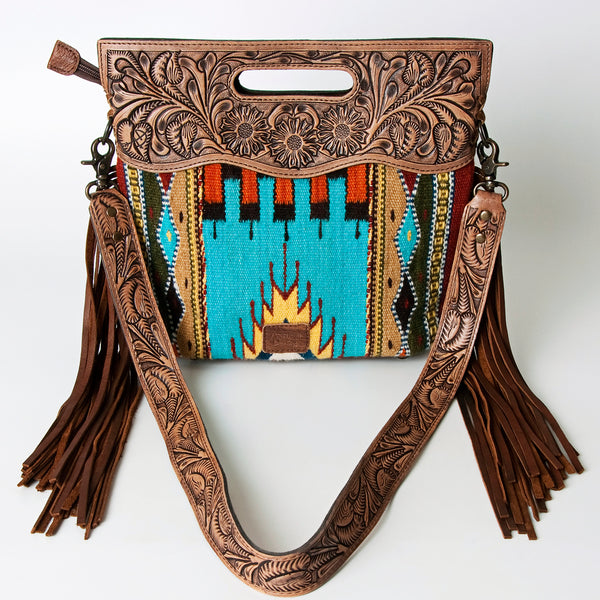 ADBG496 American Darling Hand Tooled Floral & Hand Woven Saddle Blanket Western Clutch Bag