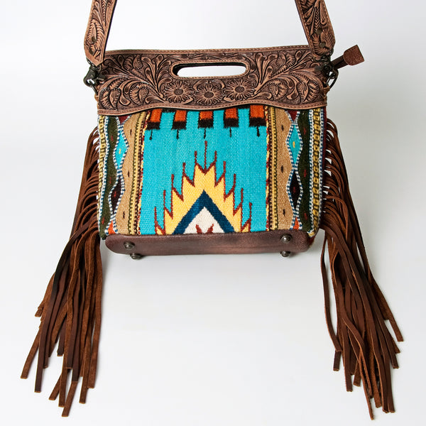 ADBG496 American Darling Hand Tooled Floral & Hand Woven Saddle Blanket Western Clutch Bag