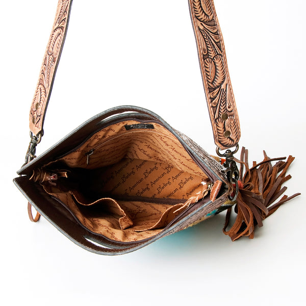 ADBG496 American Darling Hand Tooled Floral & Hand Woven Saddle Blanket Western Clutch Bag