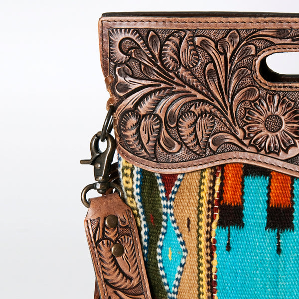 ADBG496 American Darling Hand Tooled Floral & Hand Woven Saddle Blanket Western Clutch Bag