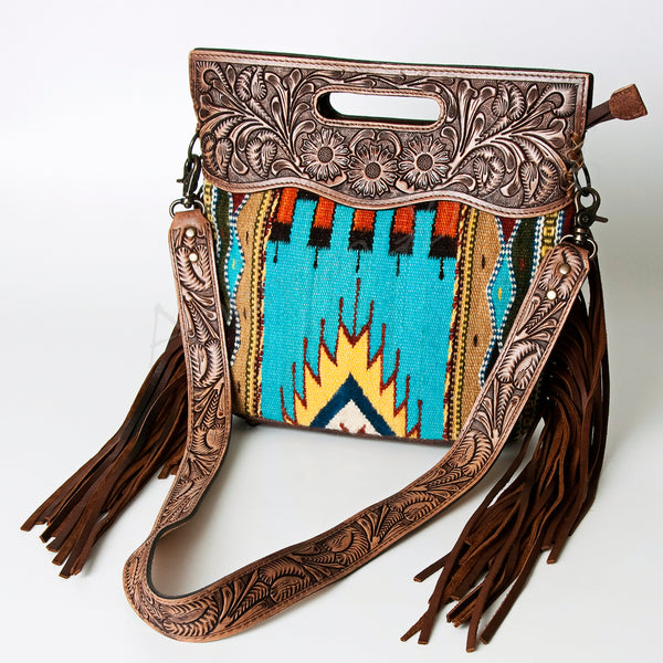 ADBG496 American Darling Hand Tooled Floral & Hand Woven Saddle Blanket Western Clutch Bag