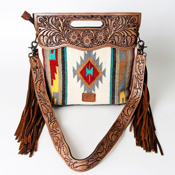 ADBG496 American Darling Hand Tooled Floral & Hand Woven Saddle Blanket Western Clutch Bag