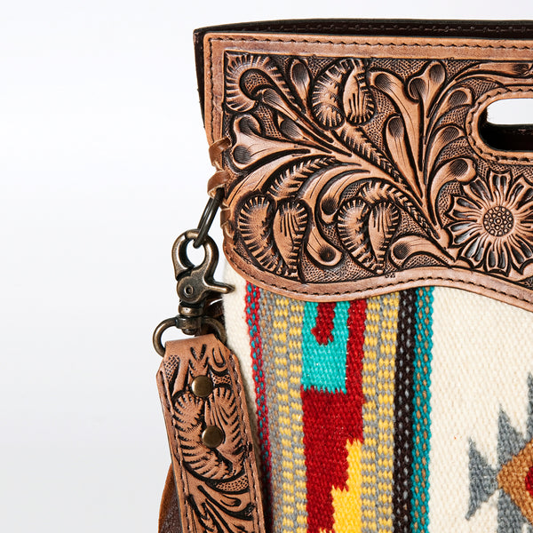 ADBG496 American Darling Hand Tooled Floral & Hand Woven Saddle Blanket Western Clutch Bag