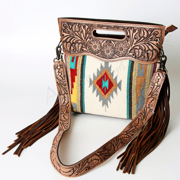 ADBG496 American Darling Hand Tooled Floral & Hand Woven Saddle Blanket Western Clutch Bag