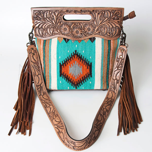 ADBG496 American Darling Hand Tooled Floral & Hand Woven Saddle Blanket Western Clutch Bag