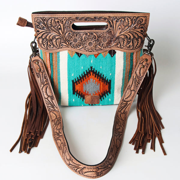 ADBG496 American Darling Hand Tooled Floral & Hand Woven Saddle Blanket Western Clutch Bag