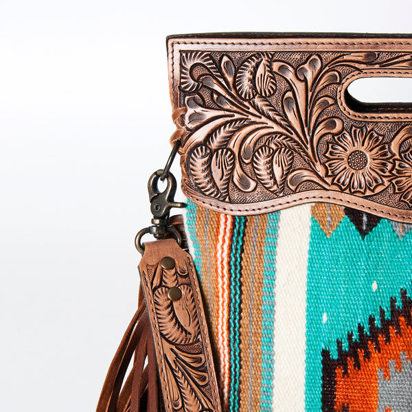 ADBG496 American Darling Hand Tooled Floral & Hand Woven Saddle Blanket Western Clutch Bag