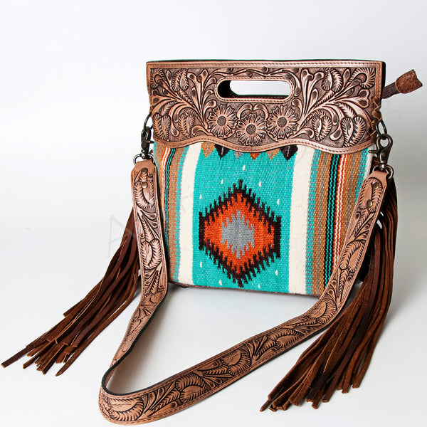 ADBG496 American Darling Hand Tooled Floral & Hand Woven Saddle Blanket Western Clutch Bag