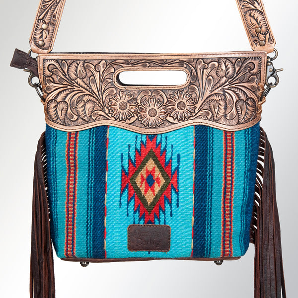 ADBG496 American Darling Hand Tooled Floral & Hand Woven Saddle Blanket Western Clutch Bag