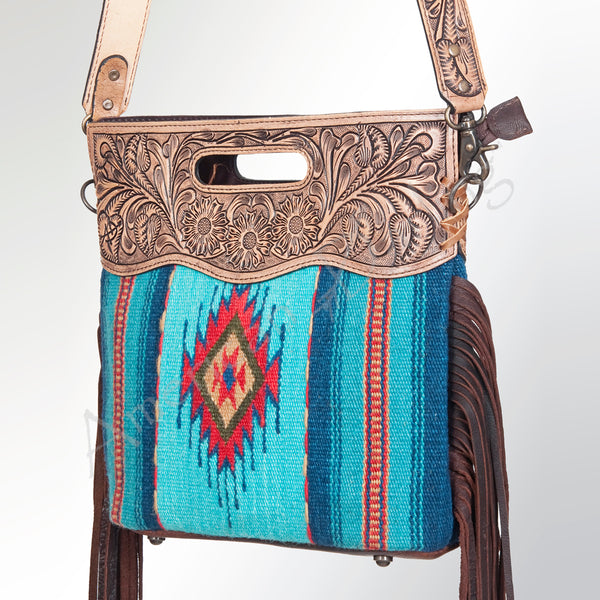 ADBG496 American Darling Hand Tooled Floral & Hand Woven Saddle Blanket Western Clutch Bag