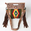 ADBG496 American DarlingAztec Wool Crossbody Bag with Hand Tooled Leather & Fringe