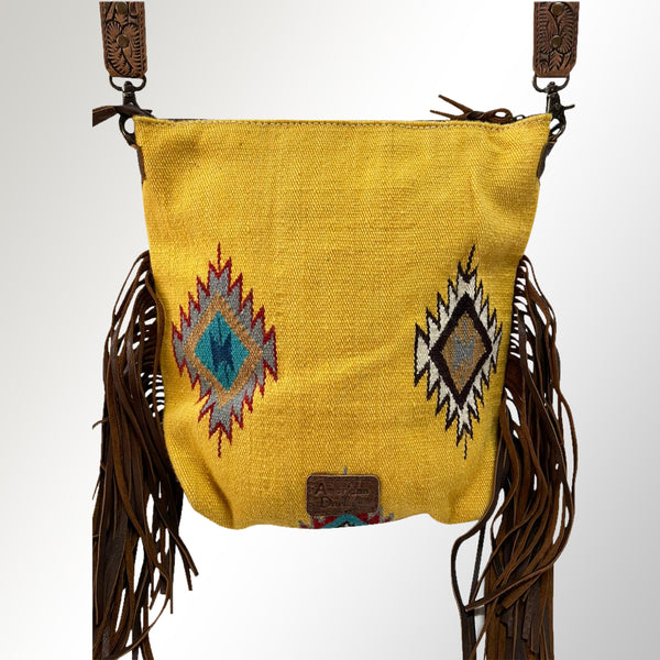 ADBG510 American Darling Tooled Leather & Saddle Blanket Crossbody Bag Western Fringe Purse