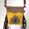 ADBG510 American Darling Tooled Leather & Saddle Blanket Crossbody Bag Western Fringe Purse