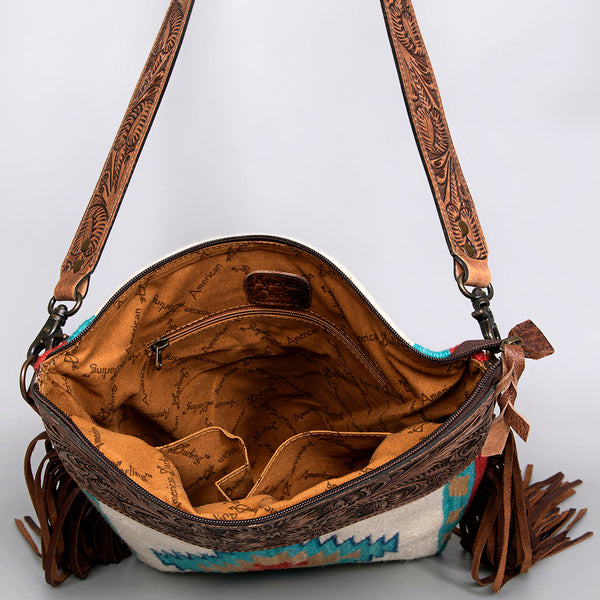 ADBG510 American Darling Signature Cross Body Bag - Hand Tooled Floral Leather & Woven Saddle Blanket