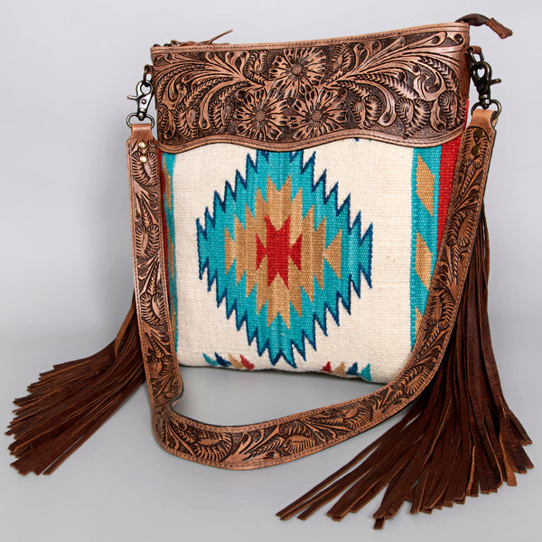 ADBG510 American Darling Signature Cross Body Bag - Hand Tooled Floral Leather & Woven Saddle Blanket