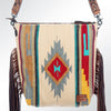 ADBG510 Tooled Leather & Saddle Blanket Crossbody Bag Belle Western Fringe Purse by American Darling