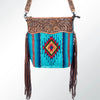 ADBG510 American Darling Tooled Leather & Saddle Blanket Crossbody Bag - Western Fringe Purse