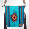 ADBG510 American Darling Tooled Leather & Saddle Blanket Crossbody Bag - Western Fringe Purse