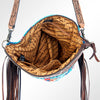 ADBG510 American Darling Tooled Leather & Saddle Blanket Crossbody Bag - Western Fringe Purse