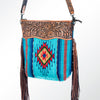ADBG510 American Darling Tooled Leather & Saddle Blanket Crossbody Bag - Western Fringe Purse