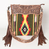 ADBG510 American Darling Tooled Leather & Saddle Blanket Crossbody Bag - Western Fringe Purse
