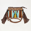 LC-ADBGZ183 Southwestern Wool Crossbody Bag with Tooled Leather & Fringe - Western Style Purse