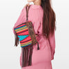 LC-ADBGZ183 Southwestern Wool Crossbody Bag with Tooled Leather & Fringe - Western Style Purse