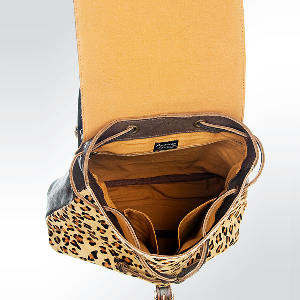 LC-ADBGZ101CHE Leopard Print Cowhide Backpack with Floral Tooled Leather Flap - Western Chic