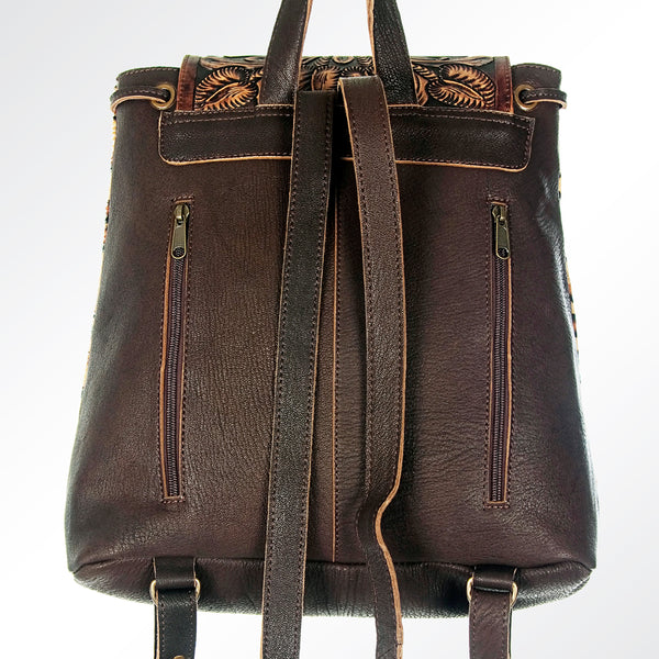 LC-ADBGZ101CHE Leopard Print Cowhide Backpack with Floral Tooled Leather Flap - Western Chic
