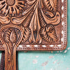 LC-ADBGZ101TRQ Turquoise Acid-Wash Cowhide Backpack with Floral Tooled Leather Flap - Western Chic