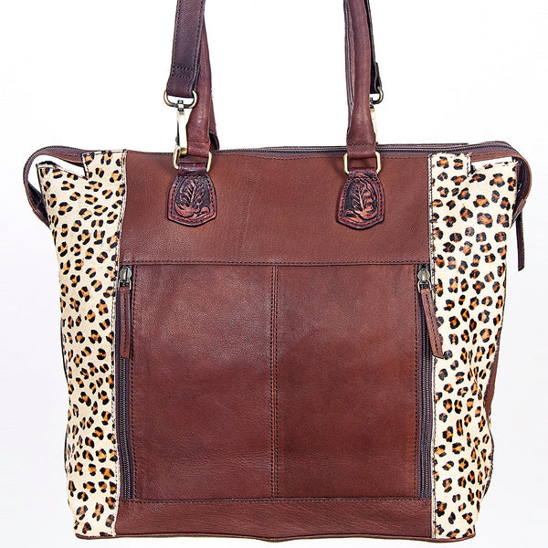 ADBGI105 Western Tote Bag - Genuine Leather & Hair-On Hide with Tooled Detailing