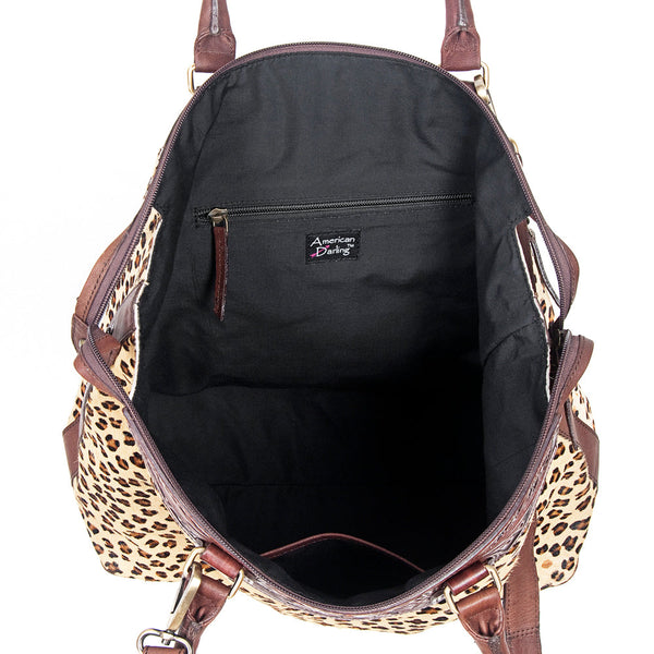 ADBGI105 Western Tote Bag - Genuine Leather & Hair-On Hide with Tooled Detailing