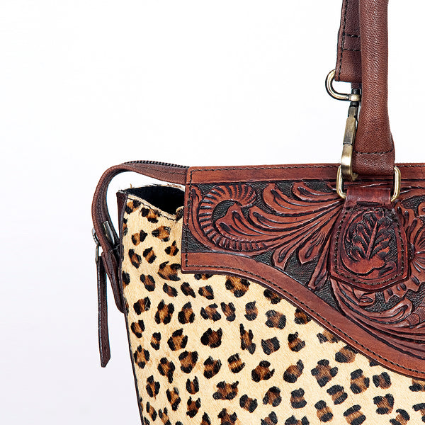 ADBGI105 Western Tote Bag - Genuine Leather & Hair-On Hide with Tooled Detailing
