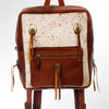 ADBGI109 Western Hair-On Hide Leather Backpack - Genuine Cowhide with Conchos & Fringe Ties