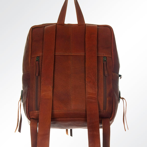 ADBGI109 Western Hair-On Hide Leather Backpack - Genuine Cowhide with Conchos & Fringe Ties