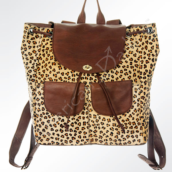 ADBGI110 Tooled Leather Western Backpack - Hair-On Hide with Floral Carving