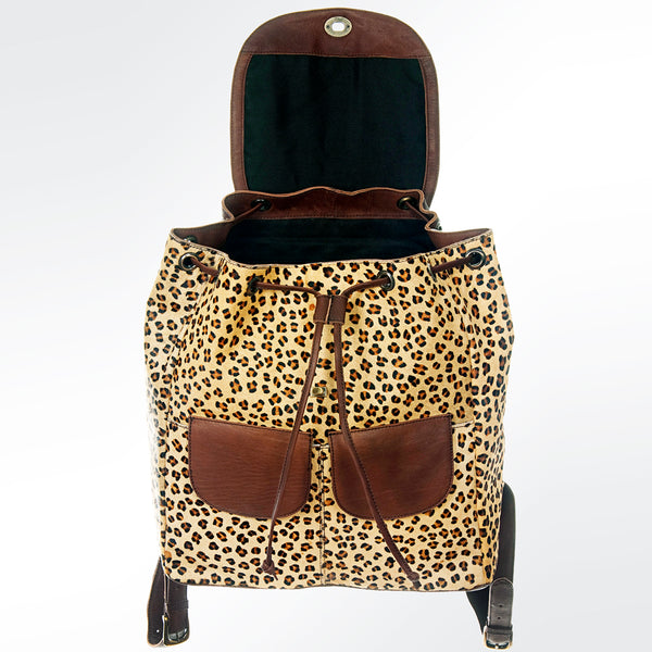 ADBGI110 Tooled Leather Western Backpack - Hair-On Hide with Floral Carving
