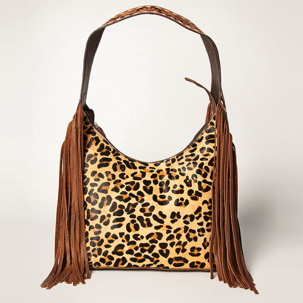 ADBGI112 Sage Western Hobo Bag - Genuine Leather with Tan Hair-On Hide & Tooled Strap