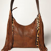 ADBGI112 Sage Western Hobo Bag - Genuine Leather with Tan Hair-On Hide & Tooled Strap