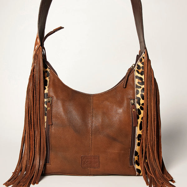 ADBGI112 Sage Western Hobo Bag - Genuine Leather with Tan Hair-On Hide & Tooled Strap