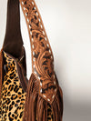 ADBGI112 Sage Western Hobo Bag - Genuine Leather with Tan Hair-On Hide & Tooled Strap