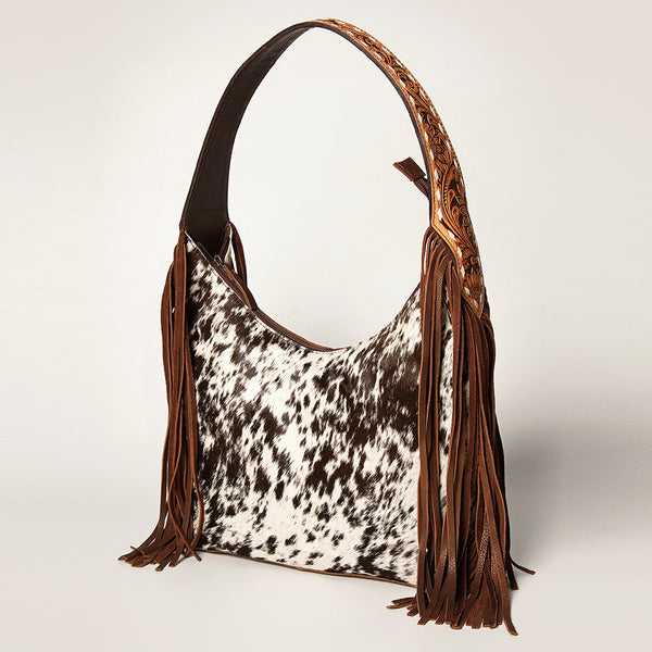ADBGI112 Sage Western Hobo Bag - Genuine Leather with Tan Hair-On Hide & Tooled Strap